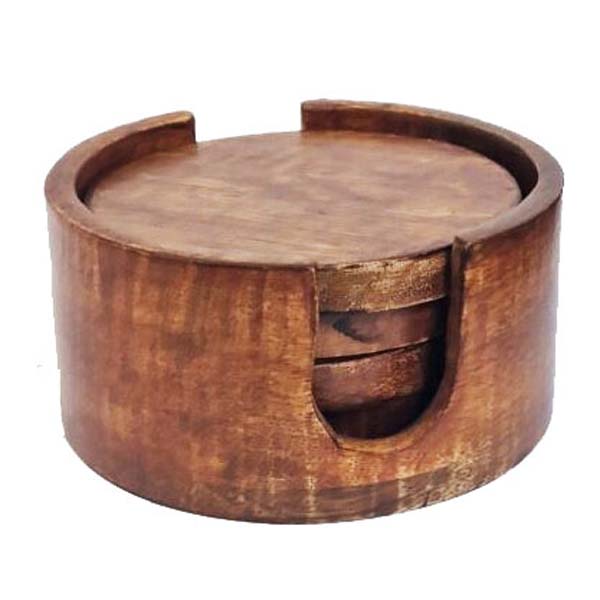 Glasunderlägg i trä med hållare